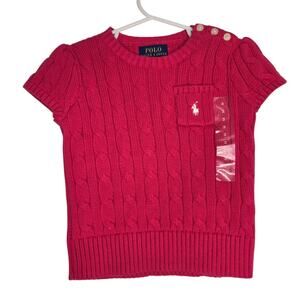 NWT Polo Ralph Lauren Girl Cable Knit Sweater Hot Pink Summer Cotton 3